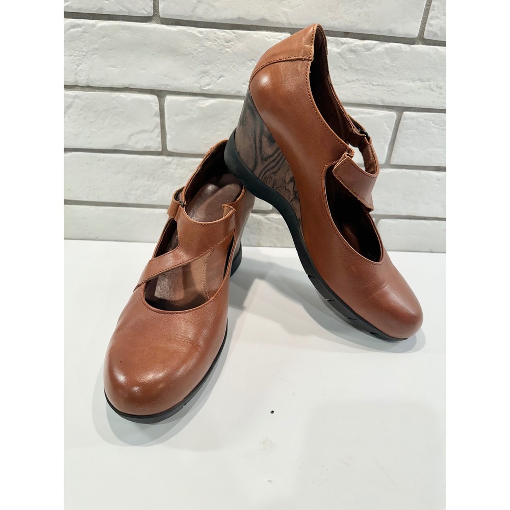 Brown Leather Wedge Mary Jane Shoes‎ Women's Casual Comfort Platform Heel